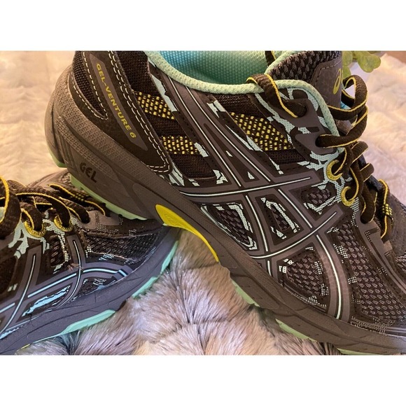 Womens Asics Gel Venture 7.5 Running Athletic Shoes Gray Black Aqua - Picture 3 of 11